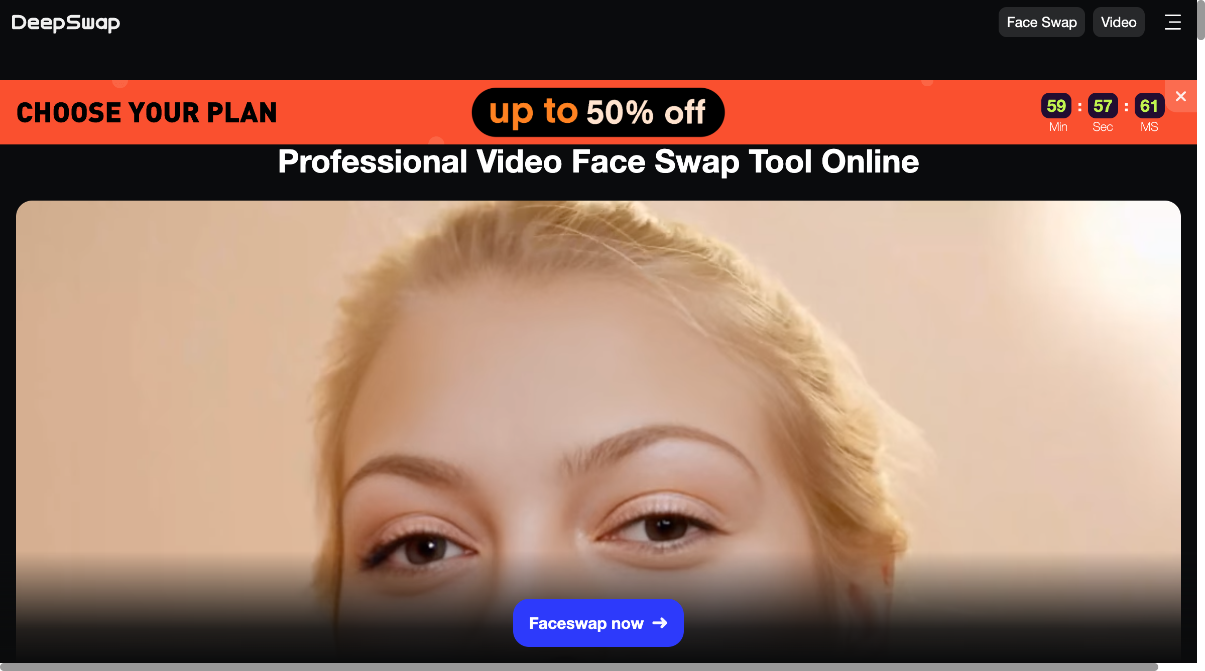 DeepSwap web interface for video and photo face swapping