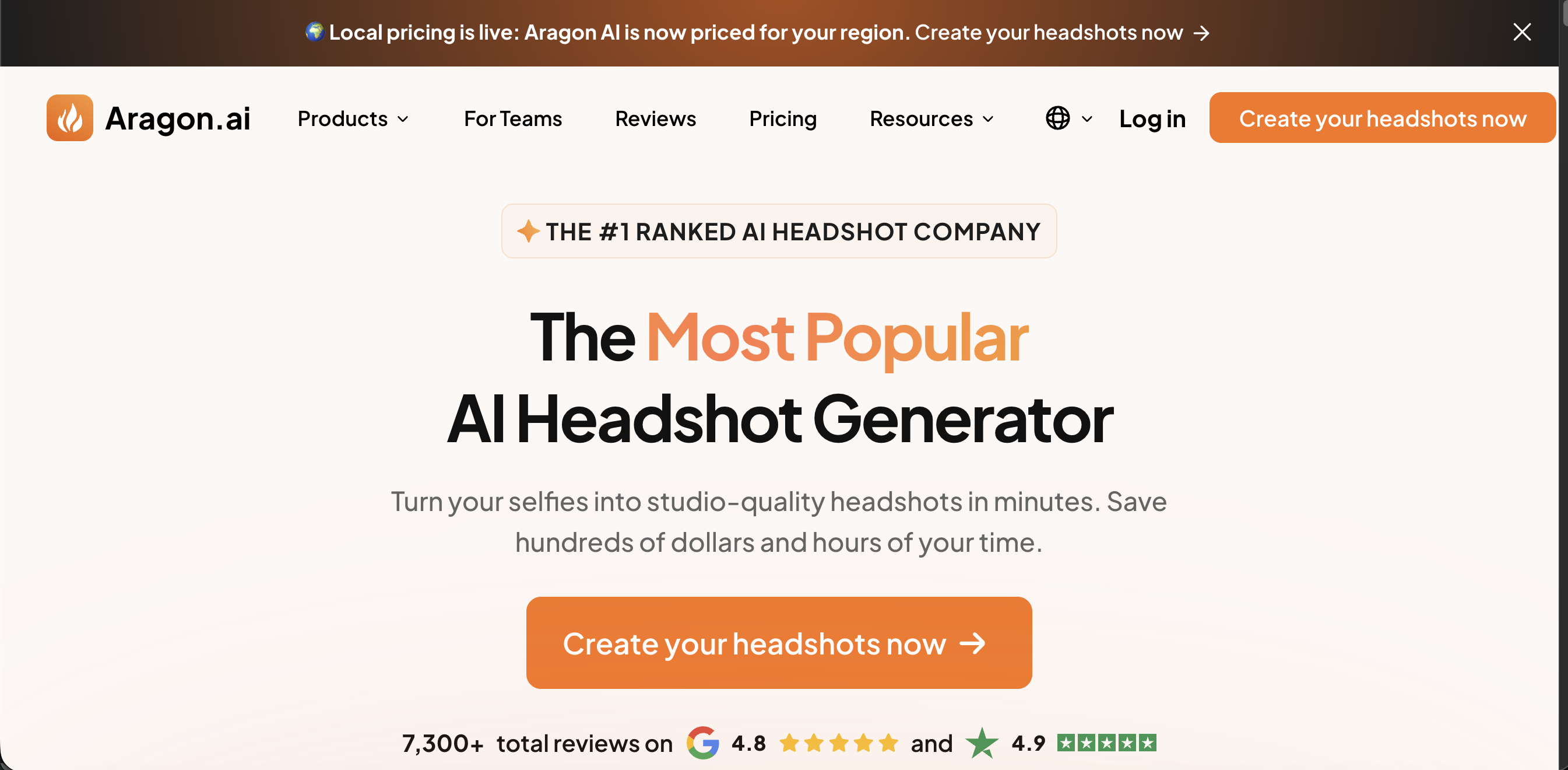 Aragon AI interface showing quick headshot generation
