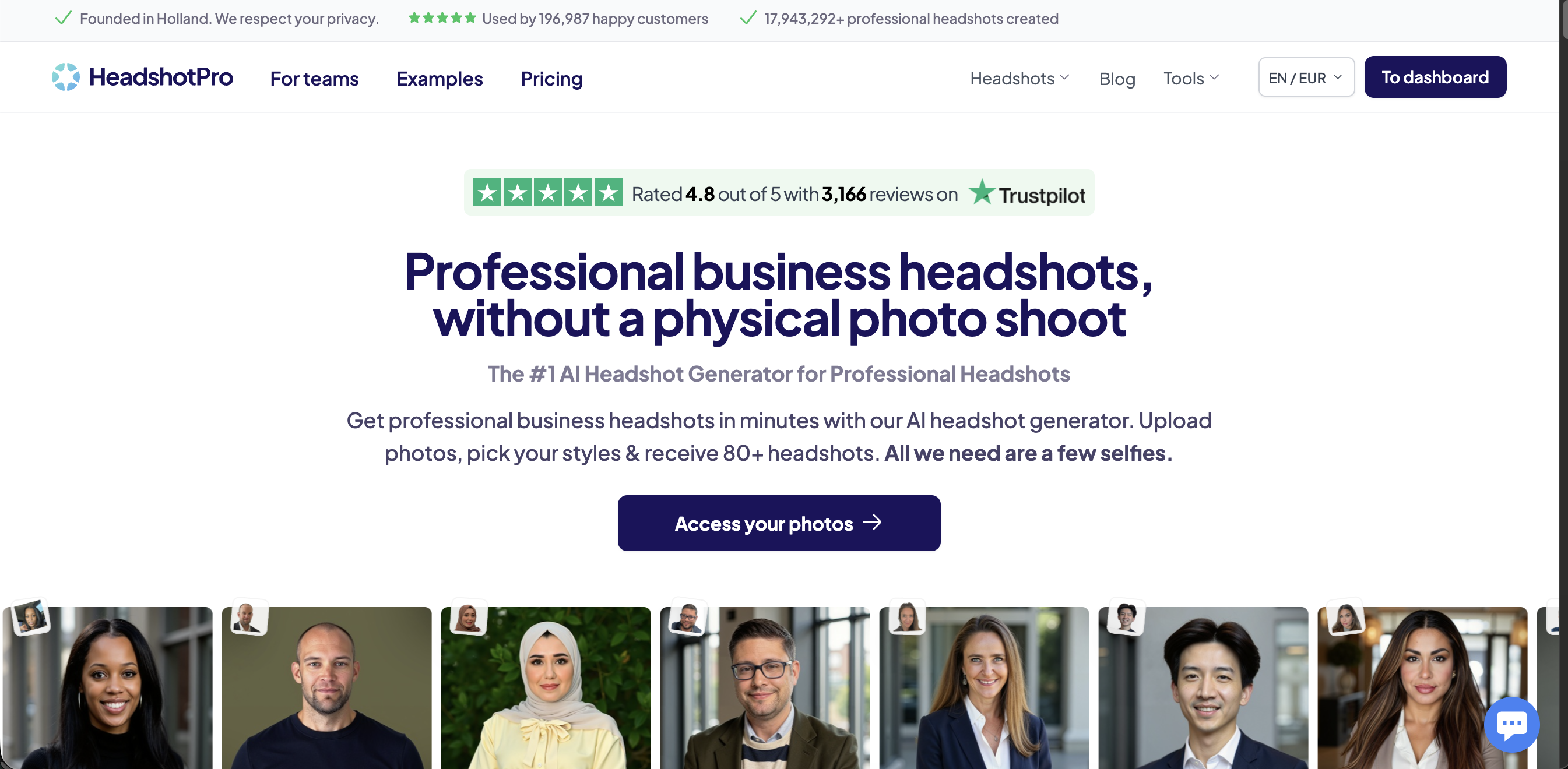 HeadshotPro interface showing professional headshot generation